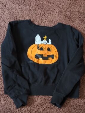 Peanuts Black Sweatshirt with Orange Pumpkin Graphic